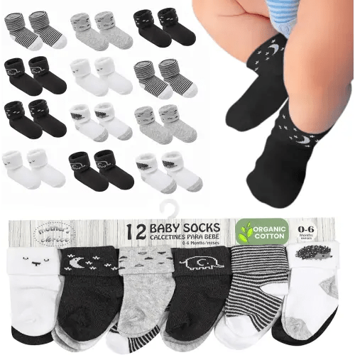 Mother's Choice Organic Cotton Baby Socks, 12 Pairs, Unisex 0-6 Months - Soft, Hypoallergenic Newborn & Infant Socks - Baby Girl & Boy Gifts