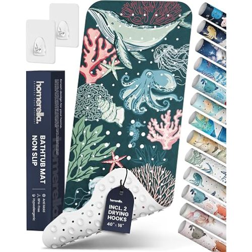 Bathtub Mat Non Slip Anti Mold for Kids 40x16 - homerella® Bath Mat for Tub, BPA Free, Incl. 2 Hooks, Washable Shower Mat Non Slip Anti Mold, Shower Mats for Inside Shower, EU Certified