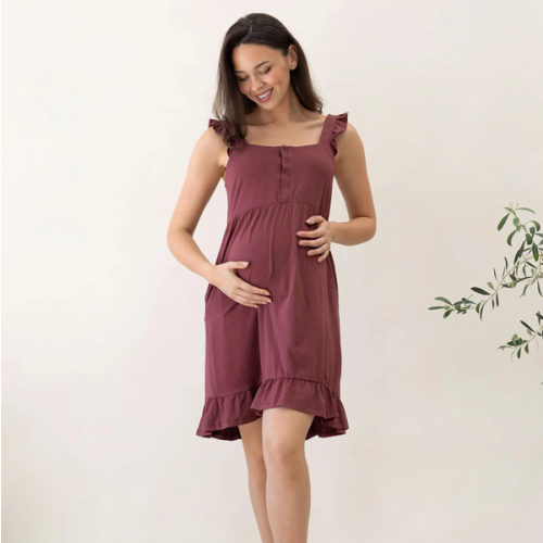 Grace Hospital Birthing Gown/Night Dress with Nursing Access - Burgund – Angel Maternity USA
