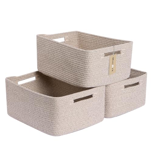 MiniArk Large Storage Baskets for Shelves, Closet Organizers Bins for Clothes Blanket Towels, Baby Nursery, Toy Baskets Box, Woven Rope Baskets, 17 x 13 x 7.5”, 3 Packs Mixed Brown