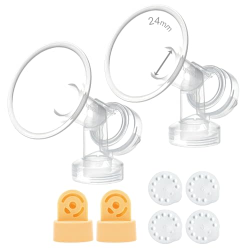 2X One-piece Breastshields, Valves, Membranes Compatible with Medela Pump Parts, Pump in Style, Lactina, Symphony, Swing; 24 mm Standard breastshields; Made by Maymom
