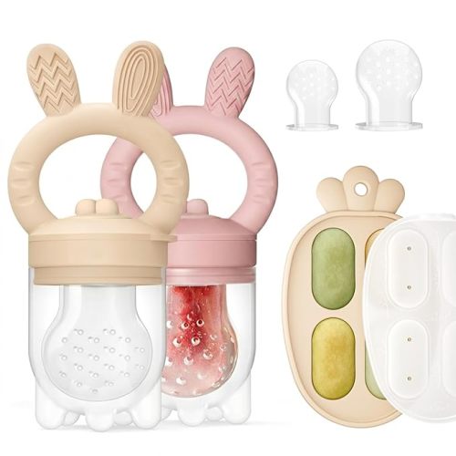 2 Packs Baby Fruit Feeder & Freezer Tray Combo, Push Pop Baby Food Feeder to Safely Introduce New Foods, Fresh & Frozen Food Silicone Feeder, 100% Food Grade, BPA Free