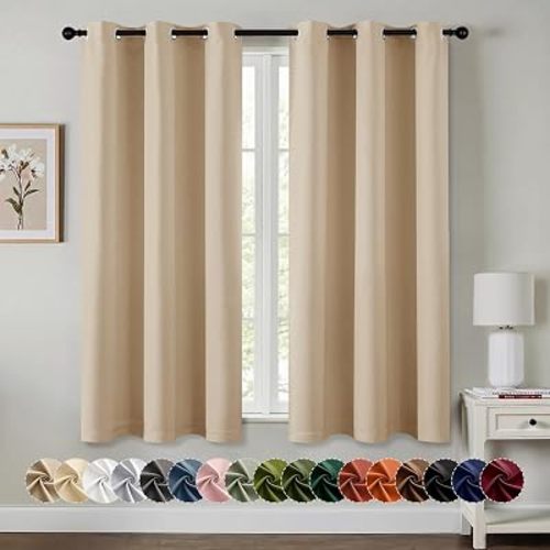 MIULEE Blackout Curtains for Bedroom 2 Panel 40x63 Inch Long Biscotti Beige