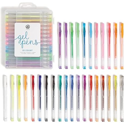 U Brands Metallic Gel Pens, Set of 30, Assorted Point Sizes, Glitter, Pastel, Neon and Classic Assorted Colors