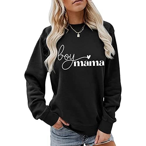 GaoCold Mom of Boys Sweatshirt Women Long Sleeve Letters Print Pullover Mama Sweatshirt Casual Loose Crewneck Winter Tops