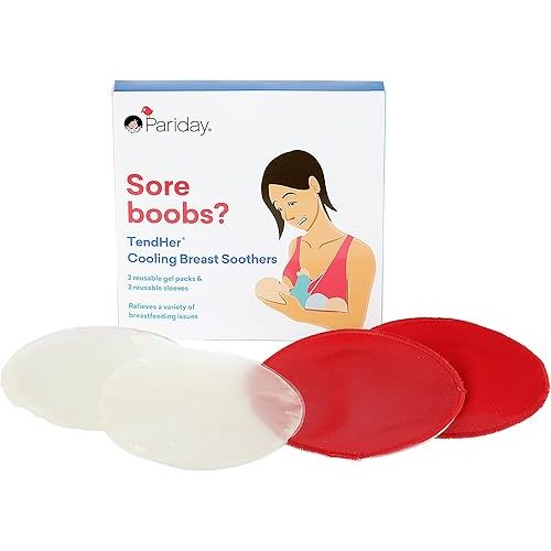 TendHer Reusable Soothing Breastfeeding Gel Pads with Absorbent Covers, Hot or Cold Packs for Nursing Pain Relief from Sore Nipples, Engorgement and Clogged Ducts, Pack of 2 Gel Packs and Sleeves
