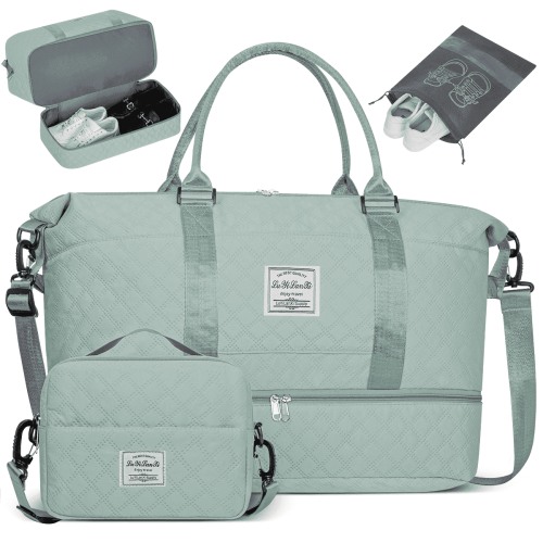 Travel Duffle Bag, Weekender Bags for Women with Shoe Compartment, Carry on Overnight Bag with Toiletry Bag and Shoes Bag, Gym Duffel Bag with Wet Pocket, Hospital Bags for Labor and Delivery, Blue