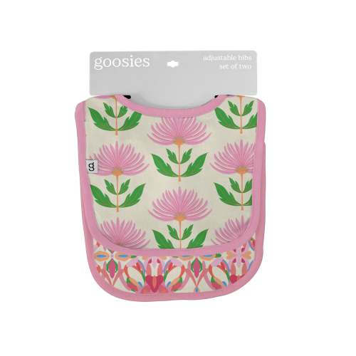 Goosies Pink Block Print Flowers - Bib Set | The Little French Hen