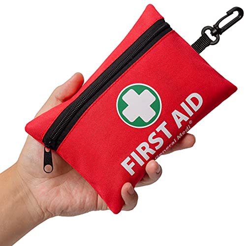 Mini First Aid Kit, Small 110 Pieces - Includes Emergency Foil Blanket, Scissors for Travel, Home, Office, Vehicle, Camping, Workplace & Outdoor (Red)