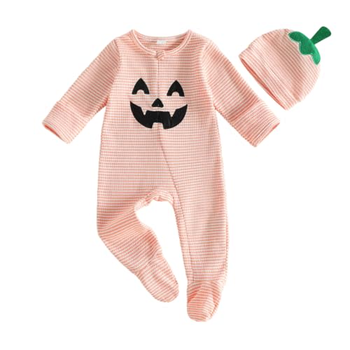 Ayalinggo Newborn Baby Girl Boy Clothes Infant Long Sleeve Soild Footed Romper Zipper Footie Jumpsuit With Hat Fall Outfit