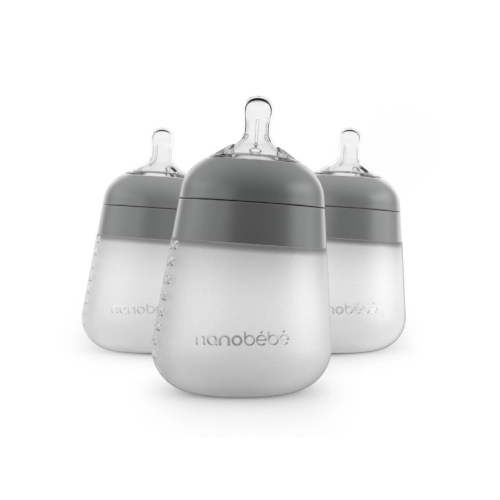 Nanobebe Grey 9oz Anti-Colic Flexy Silicone Baby Bottles | 3 Pack
