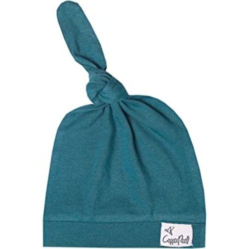 Copper Pearl Baby Beanie Hat Top Knot Stretchy Soft Steel