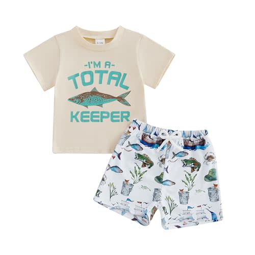 Fernvia Toddler Baby Boy Summer Clothes Short Sleeves Letters Fishing T Shirt Tops & Shorts Set 2 Piece Outfit