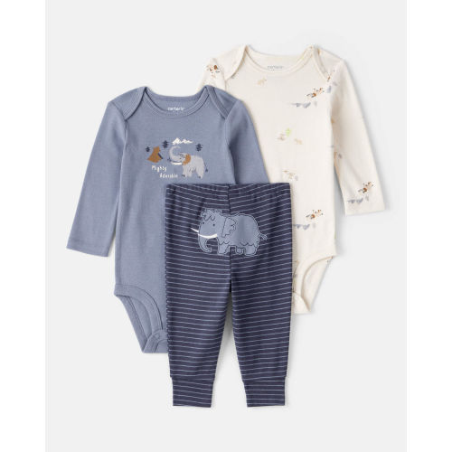 Baby Boy 3-Piece Elephant Print Long-Sleeve Bodysuit & Pant Set - Blue/White - Carter's | Carter's