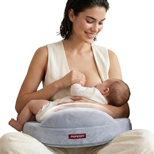 Momcozy Innovative Safety Guard Nursing Pillow - Firm & Springy Memory Foam - Stable, Ergonomic Support & Comfort - Wider Breastfeeding Cushion, Adjustable, Removable Cover, Baby Safety Certified
