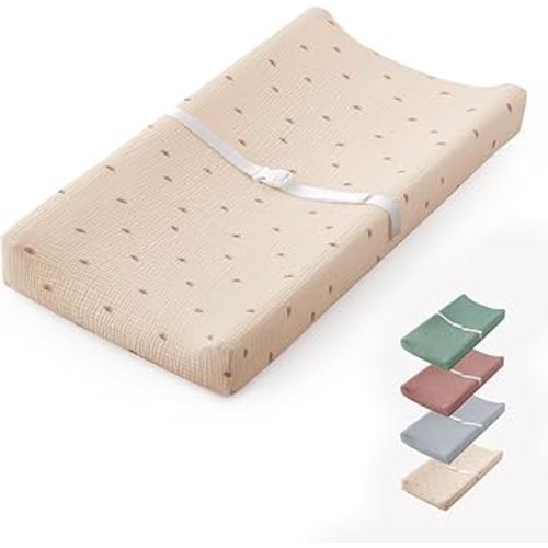 Blissful Diary Muslin Baby Changing Pad with Waterproof Lining Foam, Diaper Changing Table Pad with Cover for Dressers (Sunshine, Rectangular)