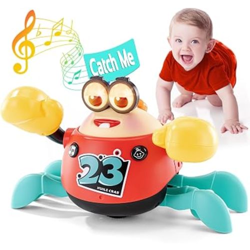 HOLA Interactive Crawling Crab Baby Toy with Voice Recording & Repeat, Musical Light Up Tummy Time Toy for Babies 6-12 Months, Toys for 1 Year Old Boys & Girls, Crawling & Walking Learning Gift