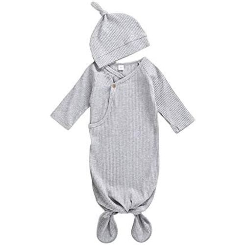 Qiylii Unisex Infant Baby Gown Sleeping Bag Newborn Boy Girl Knotted Sleeper Nighgown Pajamas Coming Home Outfits