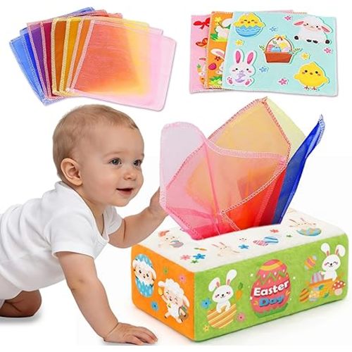 Baby Toys 6 to 12 Months - Baby Tissue Box Toys Montessori Toys for Babies 6-12 Months Soft Crinkle Infant Sensory Toys for 1 Year Old Early Learning Toys Baby Boys Girls Gifts