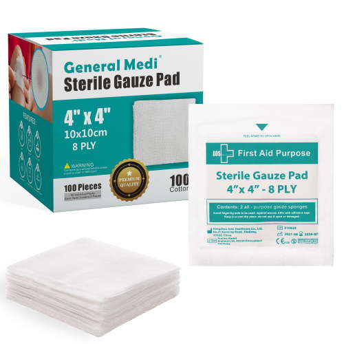 Sterile Gauze Pads - 4" x 4" Individually Wrapped (50 Packs, 100 Pieces Total)