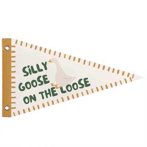 WXHUM Silly Goose On the Loose Felt Pennant Banner Flags, Kids Room Nursery Playroom Wall Art Decor, Silly Goose Birthday Wall Decorations for Kid Toddler Room Decor, 8x14 Inch