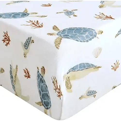 LifeTree Crib Sheets for Baby Unisex - Muslin Fitted Crib Sheets Toddler Bed Sheet, 70% Viscose from Bamboo and 30% Cotton, Fits Standard Crib, Sea Turtle, 28in x 52in