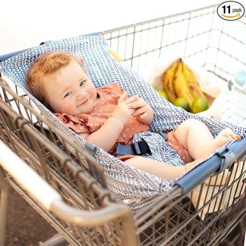 Binxy Baby Shopping Cart Hammock – Infant Seat for Grocery Carts – Holds Car Seats Securely – Compatible with Select 4-Seater Wagons (20–24” Wide) – Supports Up to 50 lbs – Blue Little Arrow