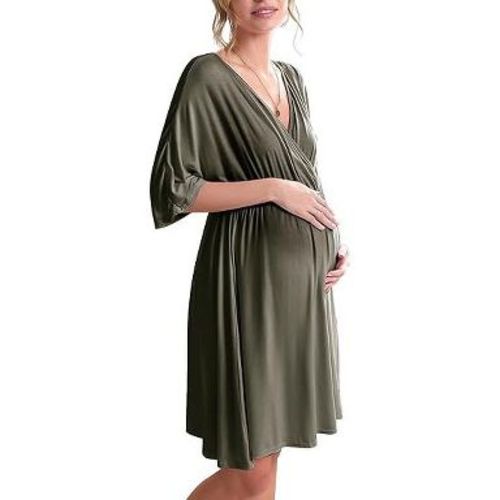 Ekouaer 3 in 1 Labor/Delivery/Hospital Gown Maternity Dress Nursing Nightgown Sleepwear for Breastfeeding Army Green M