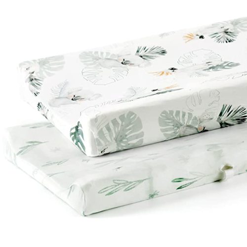 Stretch Ultra Soft Jersey Knit Changing Pad Cover Set 2 Pack, Change Table Pad Covers Fit 32"/34" x 16" Pads Safe and Snug, Beautiful Blush Pink Floral and Cute Animals Print for Girls