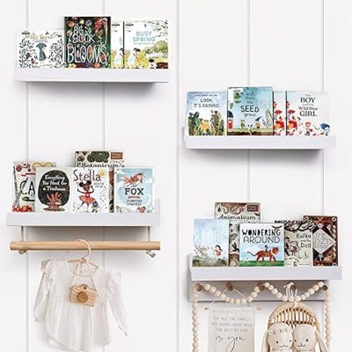 COMAX Kids Floating Book Shelves for Wall Nursery, Hanging Book Shelf Wall Mount Bookshelf Organizer for Kids Room Toddler Baby Bedroom, Small White Floating Shelves Kids Bookshelf Reading Nook