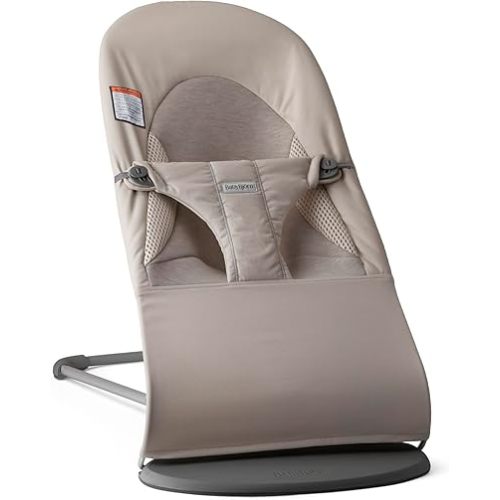 BabyBjörn Bouncer Balance Soft, Tri-Fabric, Sand Grey | 2-in-1 Adjustable Baby Bouncer Seat and Toddler Chair, Newborn to Toddler (8-29 lbs), 4 Positions, Lightweight & Portable