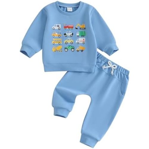 Fernvia Baby Boy Fall Winter Clothes Toddler Kids Solid Outfits Vehicle Long Sleeve Sweatshirt Tops + Joggers Pants Set