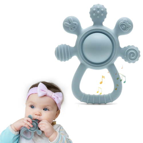 HippoBaby Silicone Gentle Rattle Easy Grip Soft Rudder Teether (Rudder - Blue)