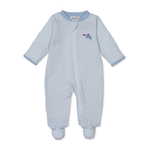 Light Blue Puppy Patch Stripe Zip Footie