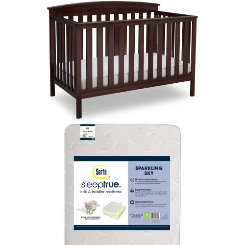Delta Children Gateway 4-in-1 Convertible Crib with Serta Mattress Value Pack (Dark Chocolate)