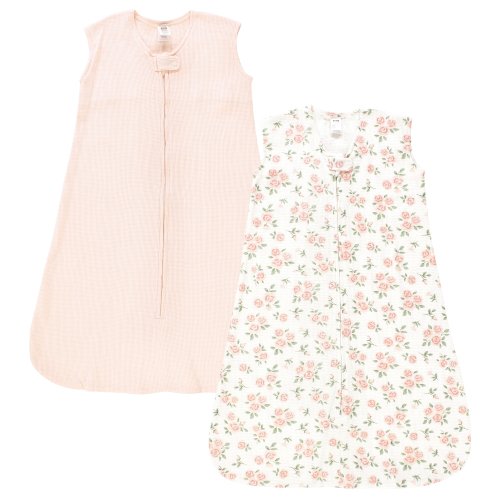 Hudson Baby Infant Girl Thermal Sleeveless Sleeping Bag 2pk, Soft Pink Sage Rose