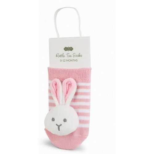 Mud Pie Baby Bunny Rattle Toe Socks, Pink, 0-12M