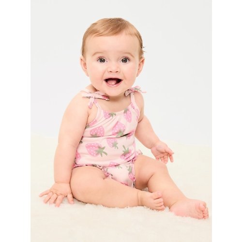 Printed Sleeveless Tie-Strap Romper for Baby