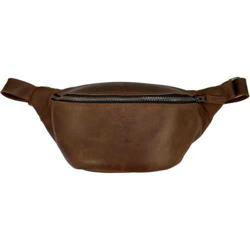 Zippered Fanny Pack Handmade from Full Grain Leather -Stylish Waist Bag, Store Money, Phone, Valuables for Travel - Bourbon Brown