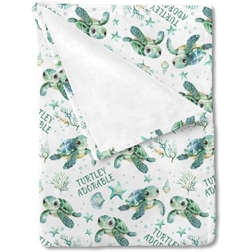 HawSkgFub Cute Under the Sea Turtle Baby Blankets Boy Girl Shower Gift, Ocean Animal Turtley Adorable Flannel Fleece Nursery Bed Receiving Swaddle, Soft Newborn Infant Toddler Kid Crib Bedding 30 x 40