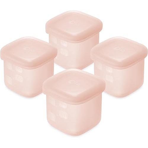 Olababy Clear Sense Silicone Storage Containers 4pk for Baby Food, Snacks, Formula, Puree, Sauce & More | Micro Plastic & BPA-Free | Daycare Essentials for Toddlers and Kids (Coral, 4 oz / 120 ml)