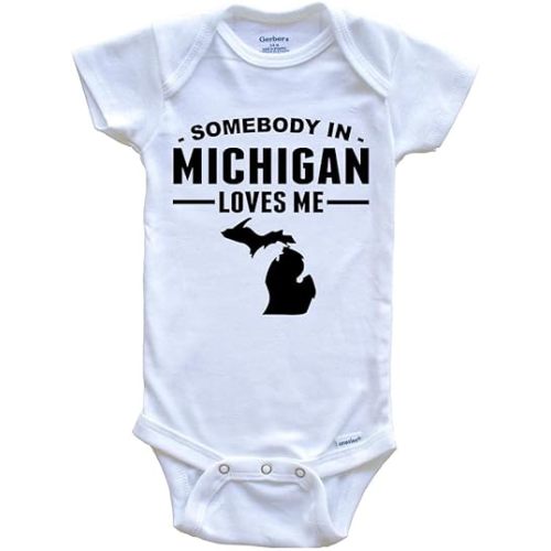 Somebody in Michigan Loves Me One Piece Baby Bodysuit - Michigan Baby Bodysuit