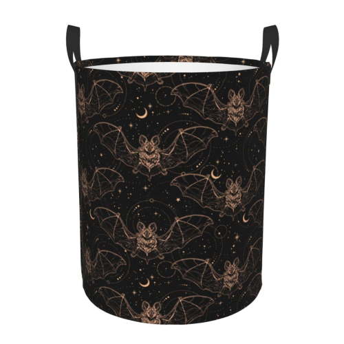 Large Laundry Basket with Handles - shiny bats star black cool Kids Baby Dirty Clothes Laundry Hamper for Bedroom Aesthetic