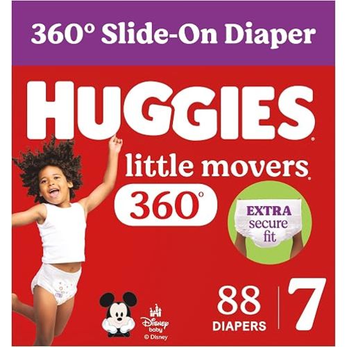 Huggies Little Movers HuggFit 360 Diapers Size 7, 88 Count (2 Packs of 44)