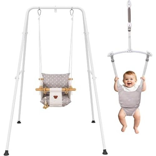 2-in-1 Baby Jumper & Swing, Foldable Stand, Stable Toddler Swing Set for Indoor & Outdoor Use