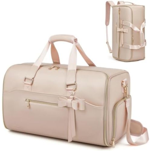Garment Duffle Bags for Travel,Moulyan Convertible Carry on Garment Bag with Shoe Compartment,3 in 1 Waterproof Travel Suit Bag with Shoulder Strap for Men Women, Pink, Fashion,business