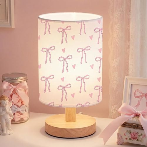 Pink Bow Kids Table Lamp for Bedroom Kids Lamps for Girls Room