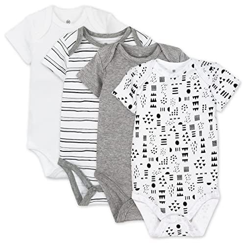 HonestBaby 4-pack Short Sleeve Bodysuits One-piece 100% Organic Cotton for Infant Baby Boys, Girls