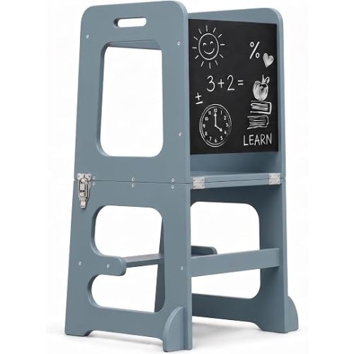 Avenlur Toddler Tower, Date 4-in-1 Kitchen & Learning Tower (Light Blue)