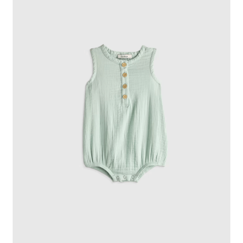 6-9 Months: 100% Organic Cotton Gauze Bubble Romper in Sea Glass